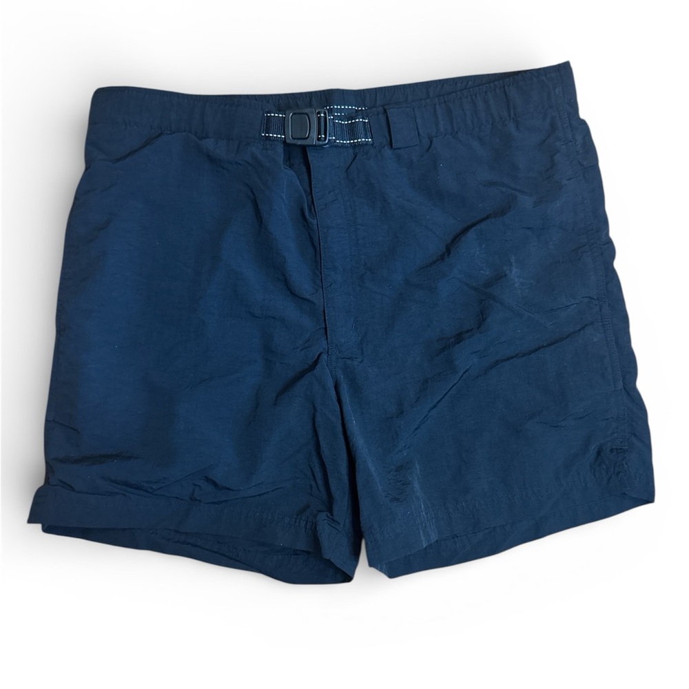 Lands’ End Men’s Black Belted Lined Swim Shorts, Size M 32-34